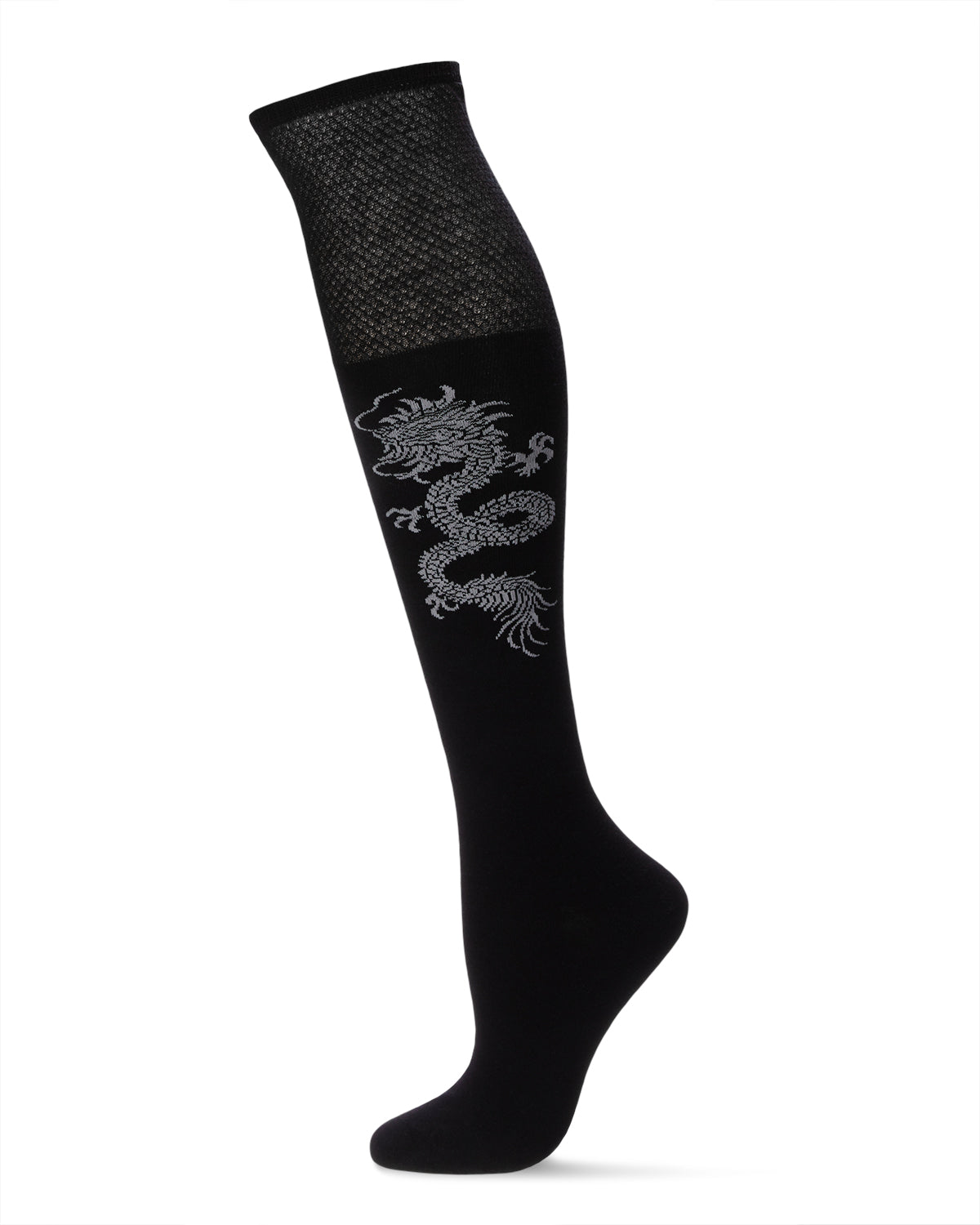 Natori Textured Cuff Dragon Over The Knee Socks : Color: Black