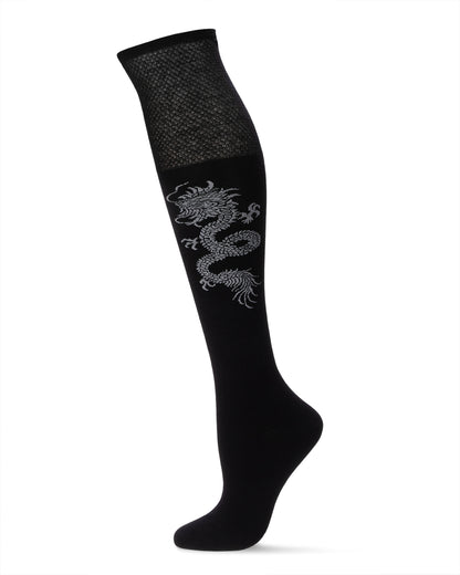 Natori Textured Cuff Dragon Over The Knee Socks : Color: Black