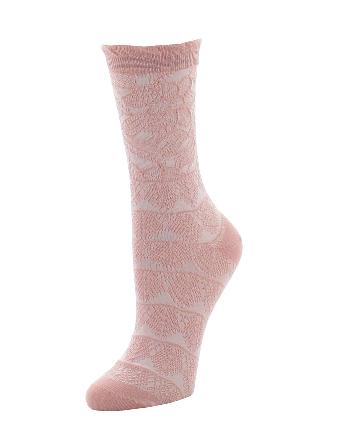 Natori Lace Trellis Cotton Blend Crew Socks : Color: Blush Pink