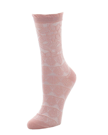 Natori Lace Trellis Cotton Blend Crew Socks : Color: Blush Pink