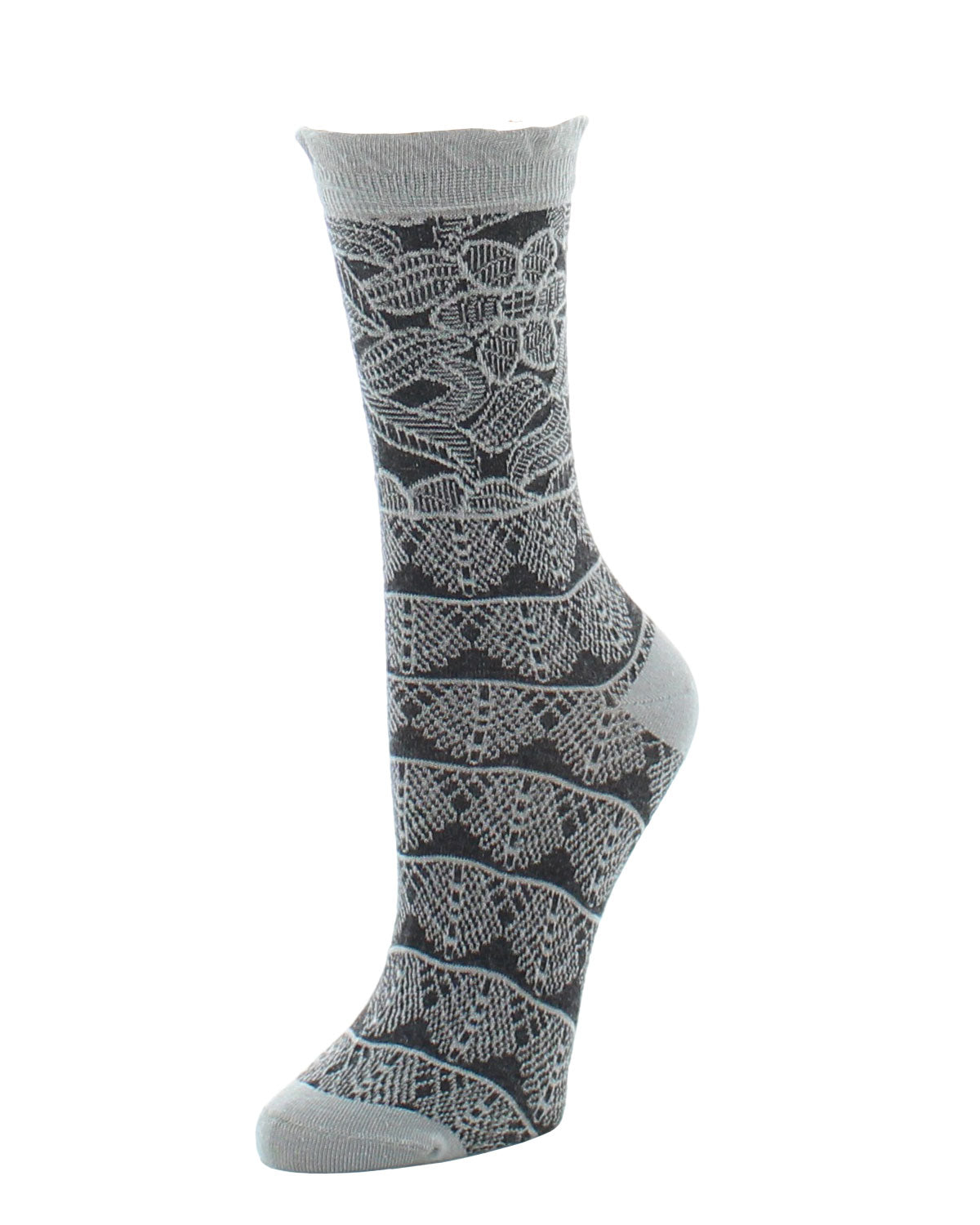 Natori Lace Trellis Cotton Blend Crew Socks : Color: Light Gray Heather