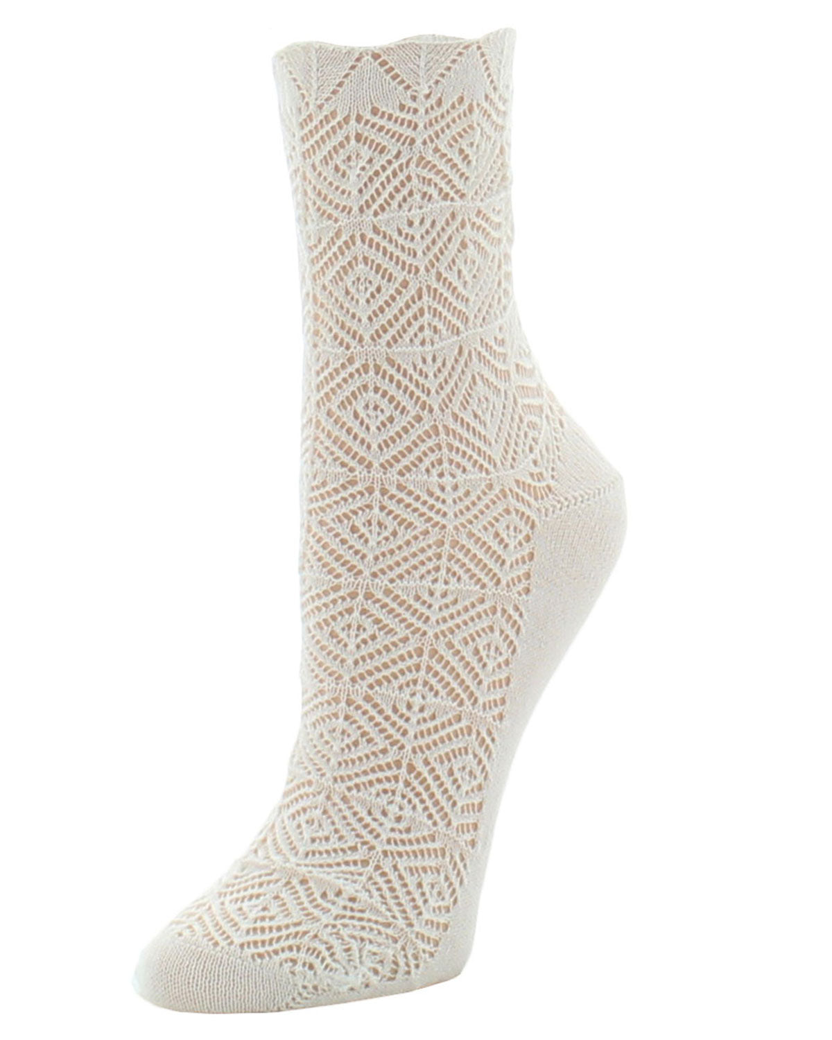 Natori Mesh Textured Cotton Blend Crew Socks : Color: Ivory
