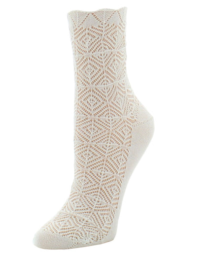 Natori Mesh Textured Cotton Blend Crew Socks : Color: Ivory