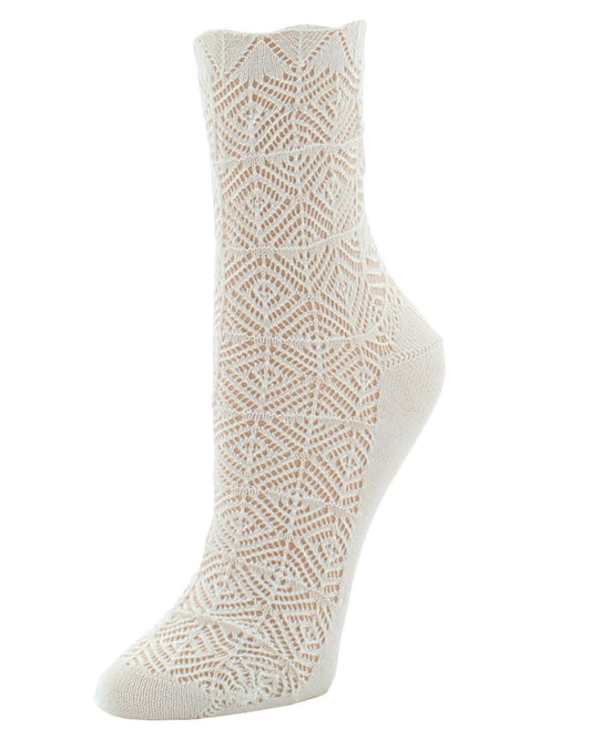 Natori Mesh Textured Cotton Blend Crew Socks : Color: Ivory