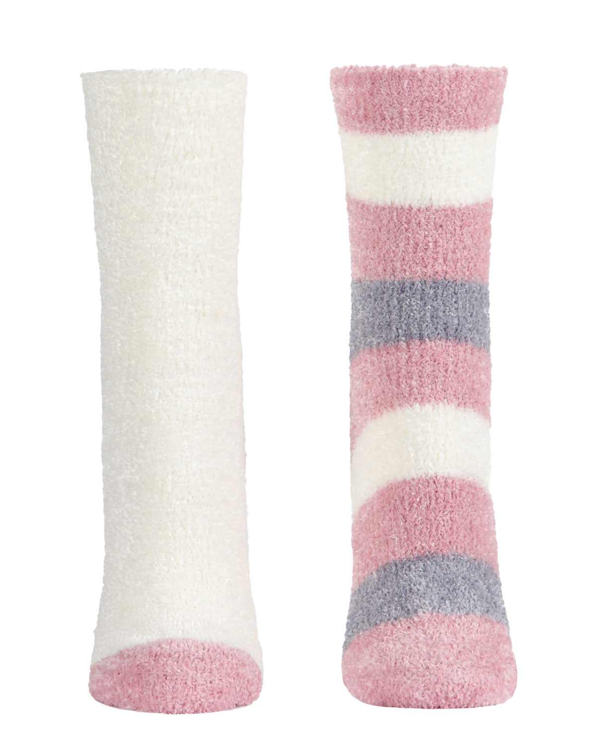 Chenille Striped/Solid Cozy Crew 2 Pair Pack : Color: Blush