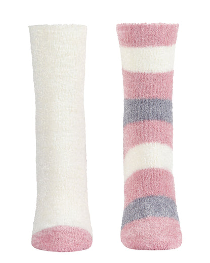 Chenille Striped/Solid Cozy Crew 2 Pair Pack : Color: Blush