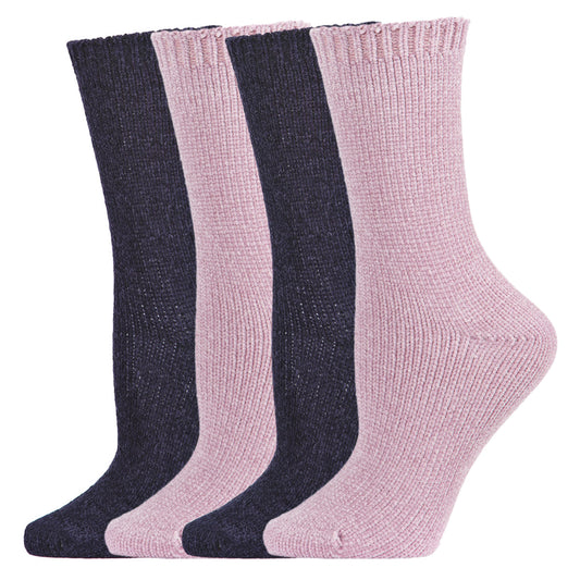 Solid Chenille Crew Sock 2 Pair Pack : Color: Lavender-Navy