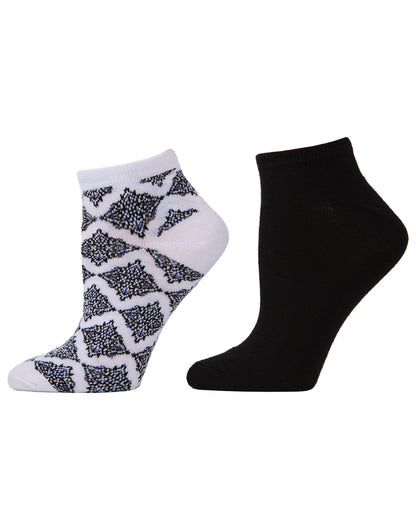 Natori Bohemian Florals Shorties Socks 2-Pack : Color: White Black