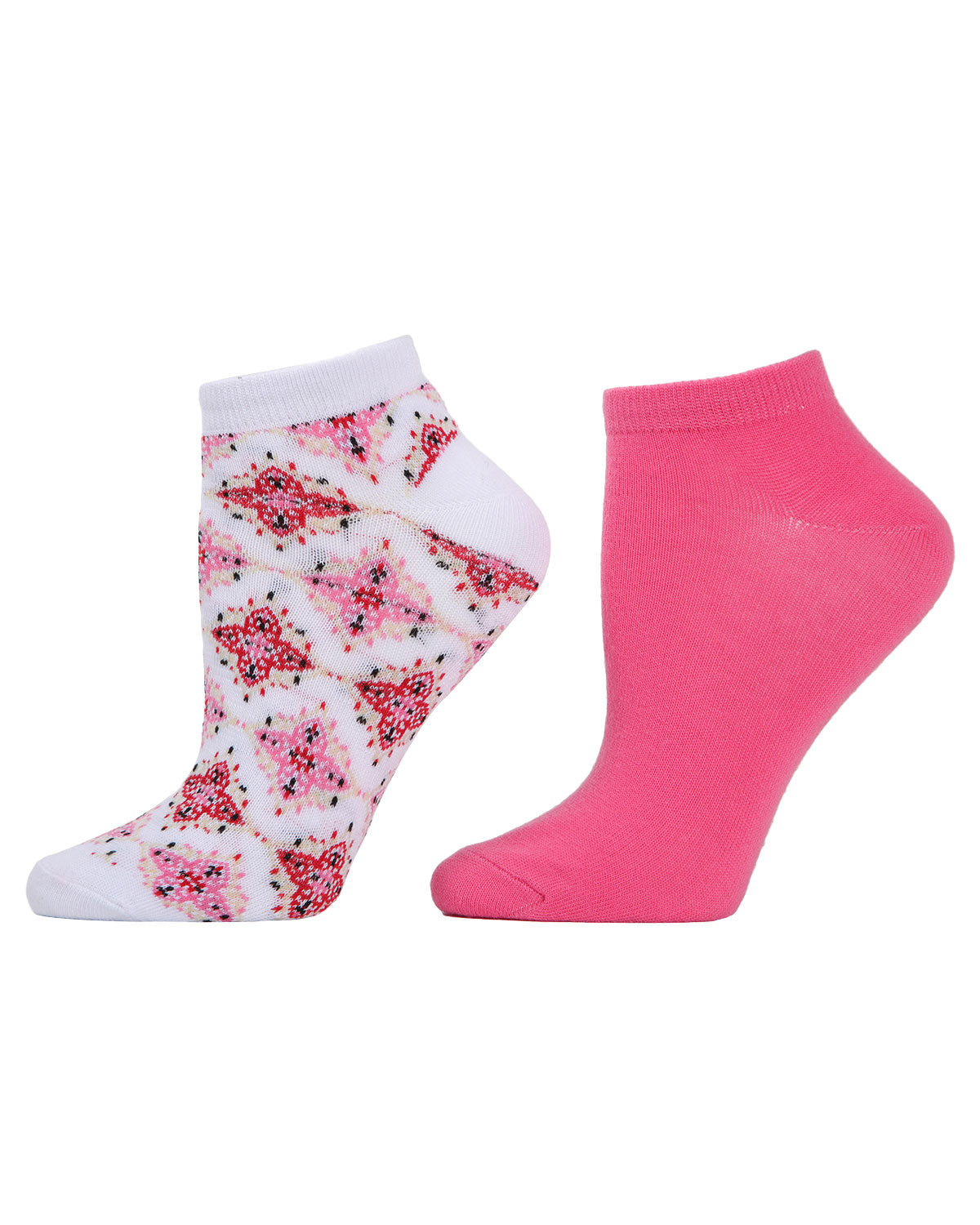 Natori Bohemian Florals Shorties Socks 2-Pack : Color: White Pink