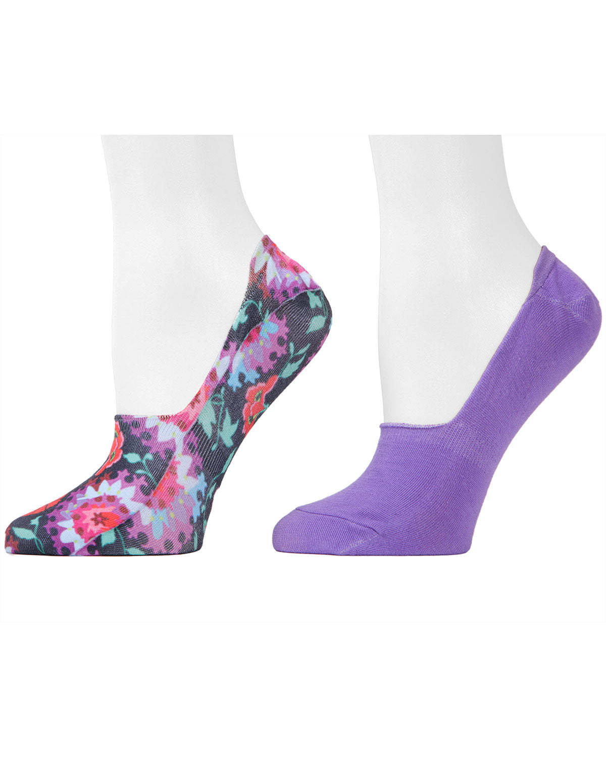 Natori Ornate Floral Liner Socks 2-Pack : Color: Black/Pur