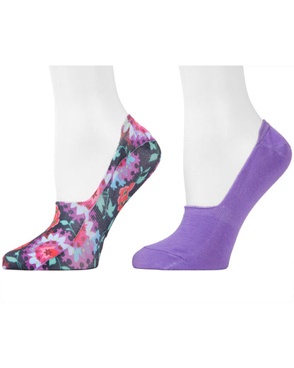 Natori Ornate Floral Liner Socks 2-Pack : Color: Black/Pur