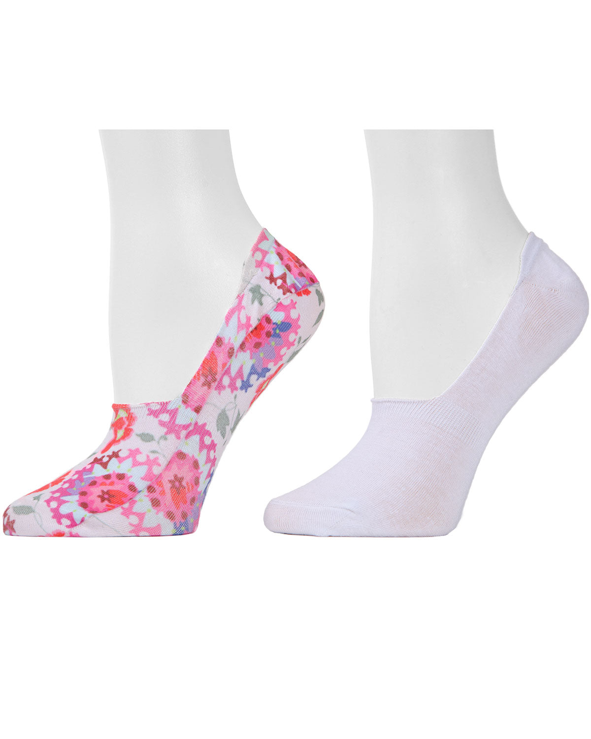 Natori Ornate Floral Liner Socks 2-Pack : Color: Ivory/Whit