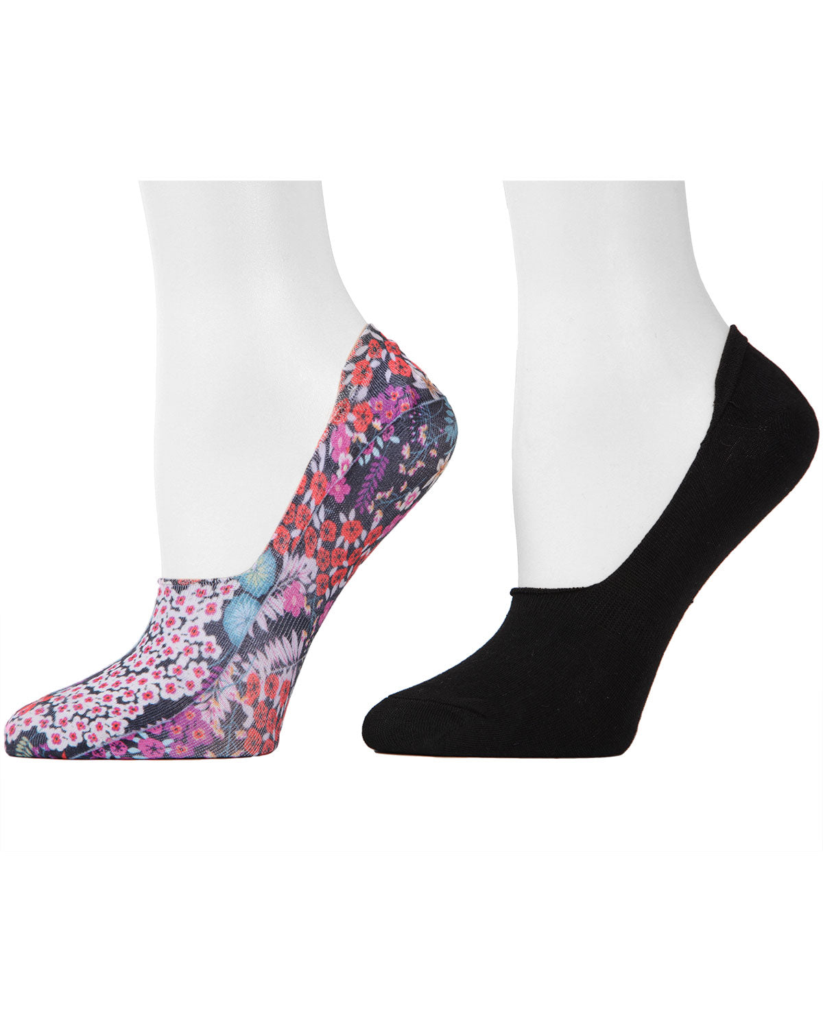 Natori Wildflowers No-Show 2-Pack Liner Socks : Color: Black/Black