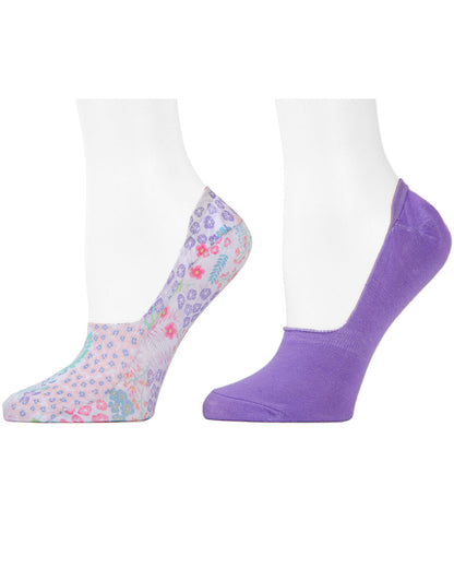 4 Pack Natori Wildflowers No-Show Liner Socks : Color: White/Purp