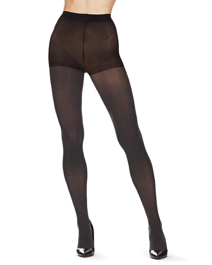 Heather & Solid 2 Pair Control Top Tights : Color: Gray Heather-Black