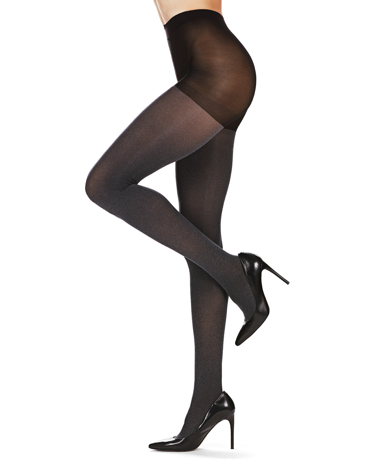 Heather & Solid 2 Pair Control Top Tights : Color: Gray Heather-Black