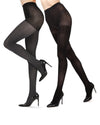 Heather & Solid 2 Pair Control Top Tights : Color: Gray Heather-Black