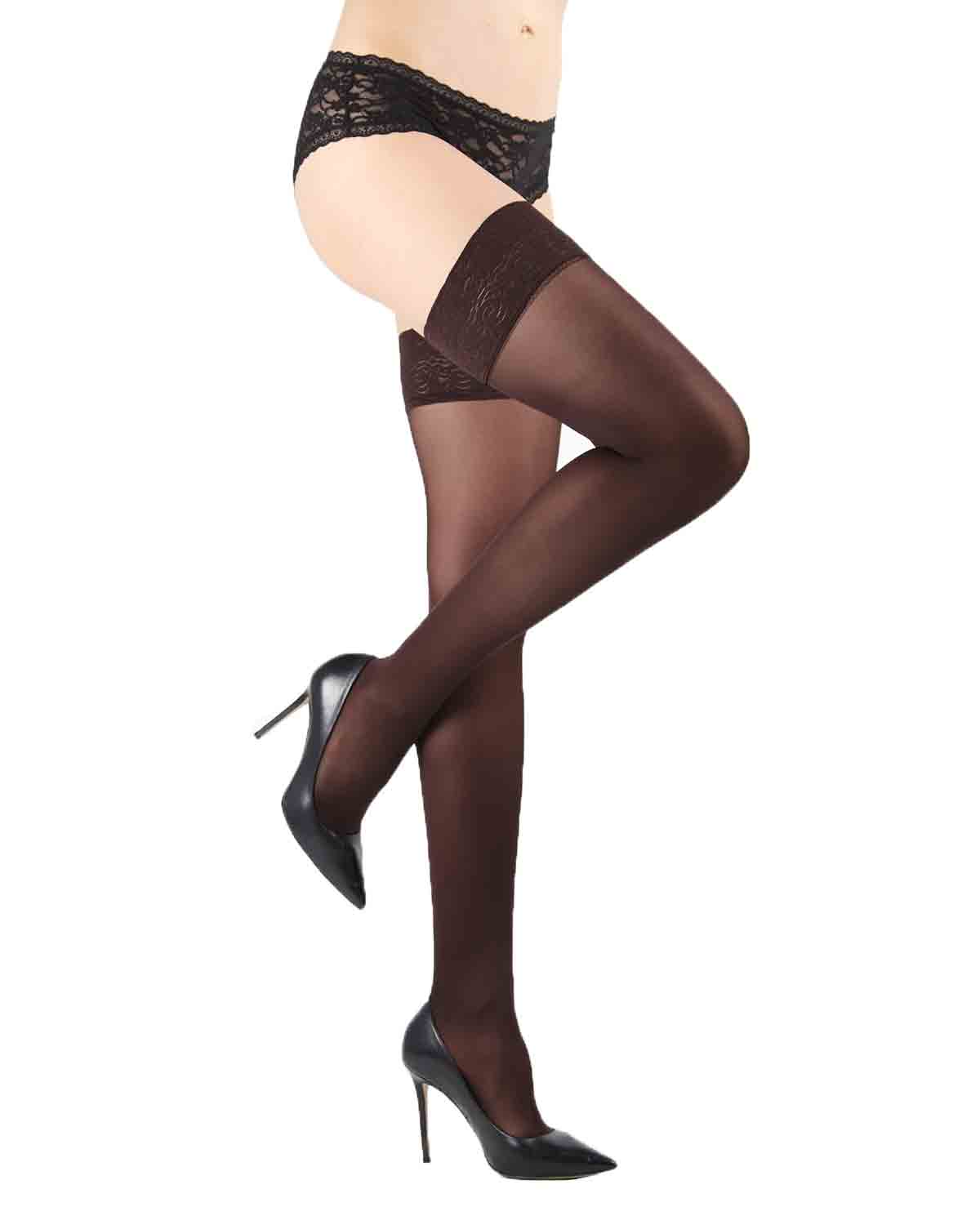 Levante Women's Microfiber Opaque Thigh High Stockings : Color: Nero