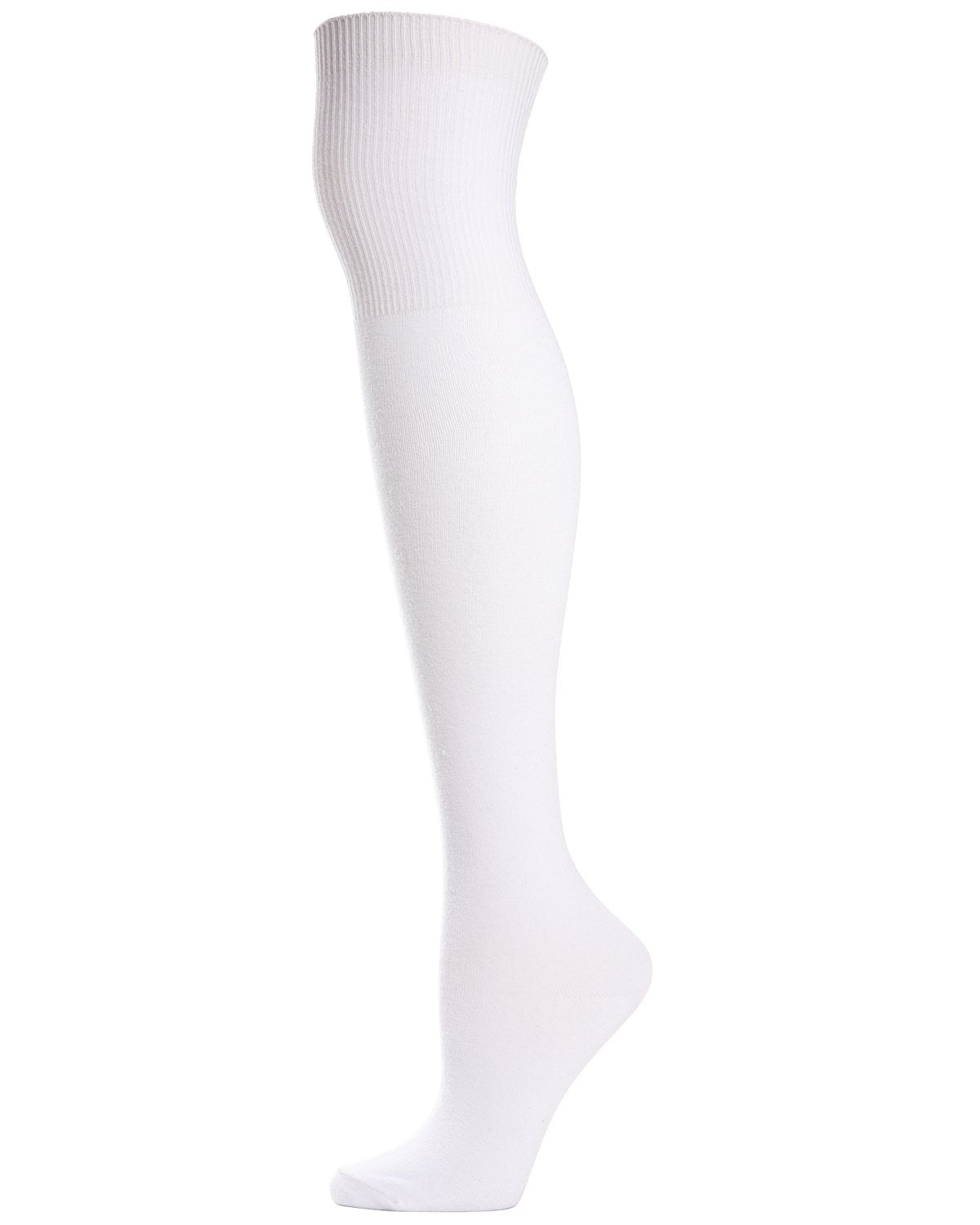 Girls Over The Knee Flat Knit Cotton Blend Uniform Socks : Color: White
