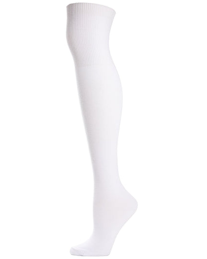 Girls Over The Knee Flat Knit Cotton Blend Uniform Socks : Color: White