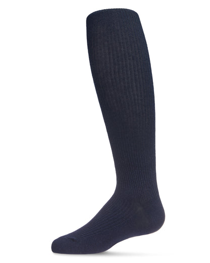 Pinned Ribbed Cotton Blend Basic Girls Tights : Color: Navy