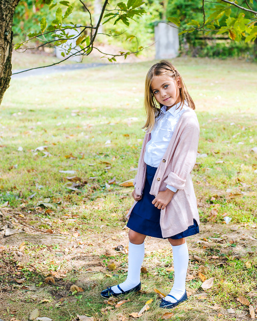 Cotton Blend Knee High Girls Uniform Socks : Color: White