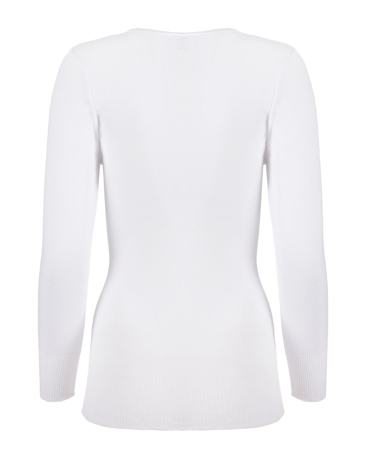 Poly Viscose Flat Knit Long Sleeve V Neck Top : Color: Black