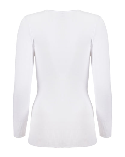 Poly Viscose Flat Knit Long Sleeve V Neck Top : Color: Black