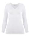 Poly Viscose Flat Knit Long Sleeve V Neck Top : Color: White