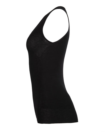 Poly Viscose Flat Knit Round Neck Vest : Color: Black