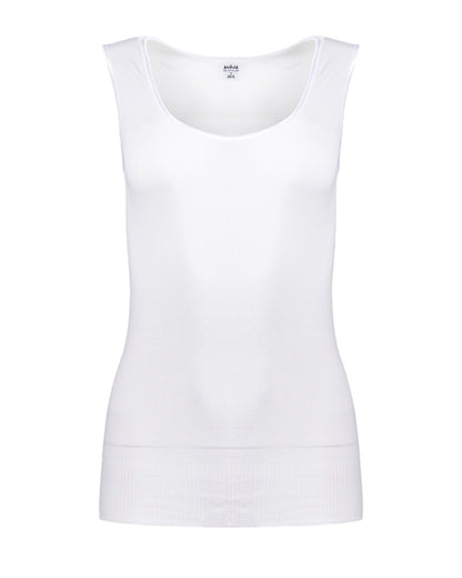 Poly Viscose Flat Knit Round Neck Vest : Color: White