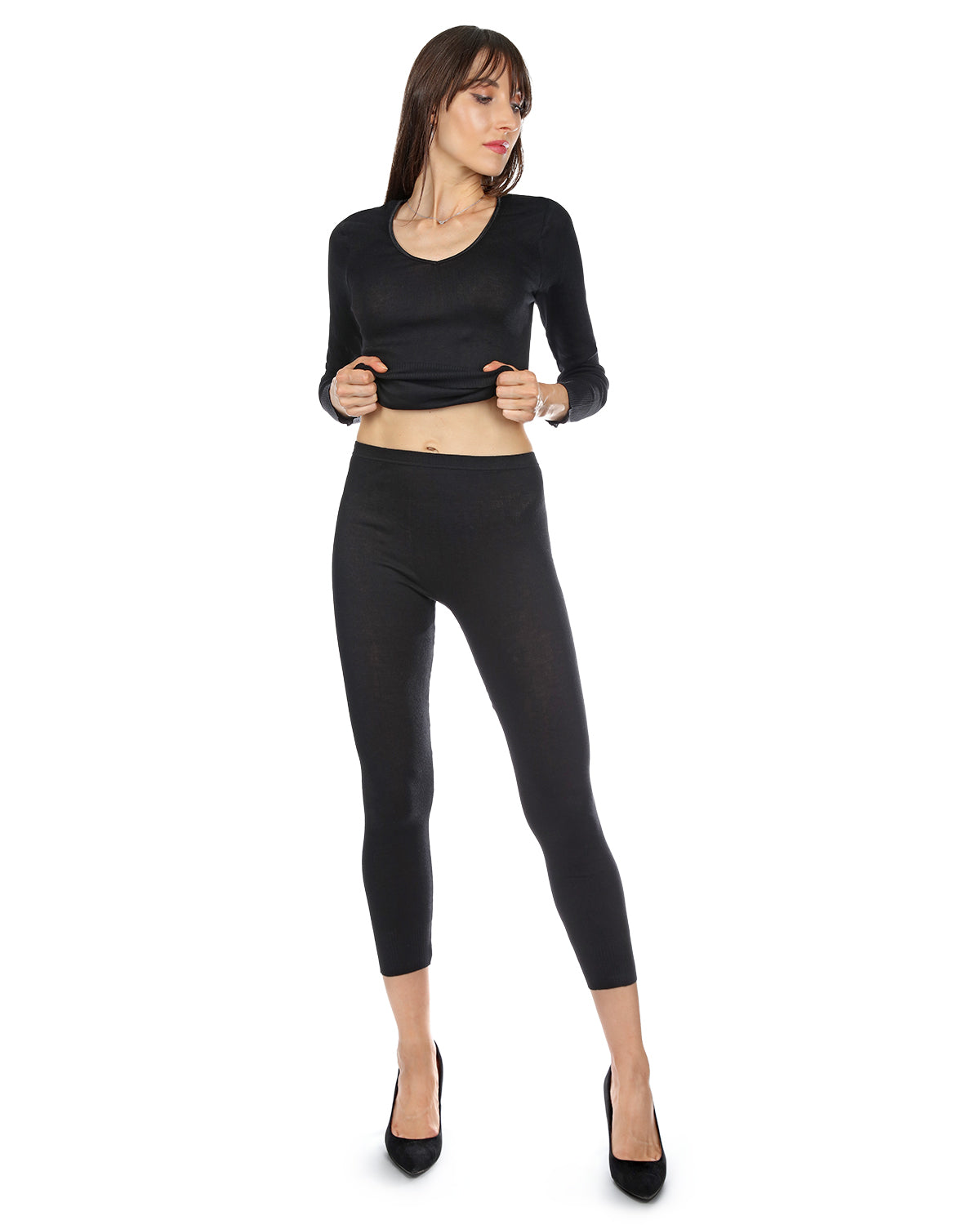 Poly Viscose Ladies Long Johns : Color: Black