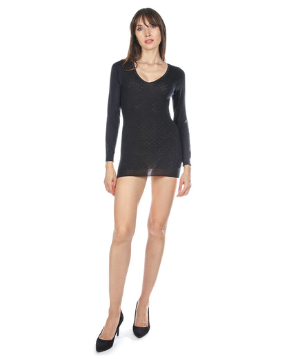 Women's 100% Merino Wool Long Sleeve Round Neck Top : Color: Black