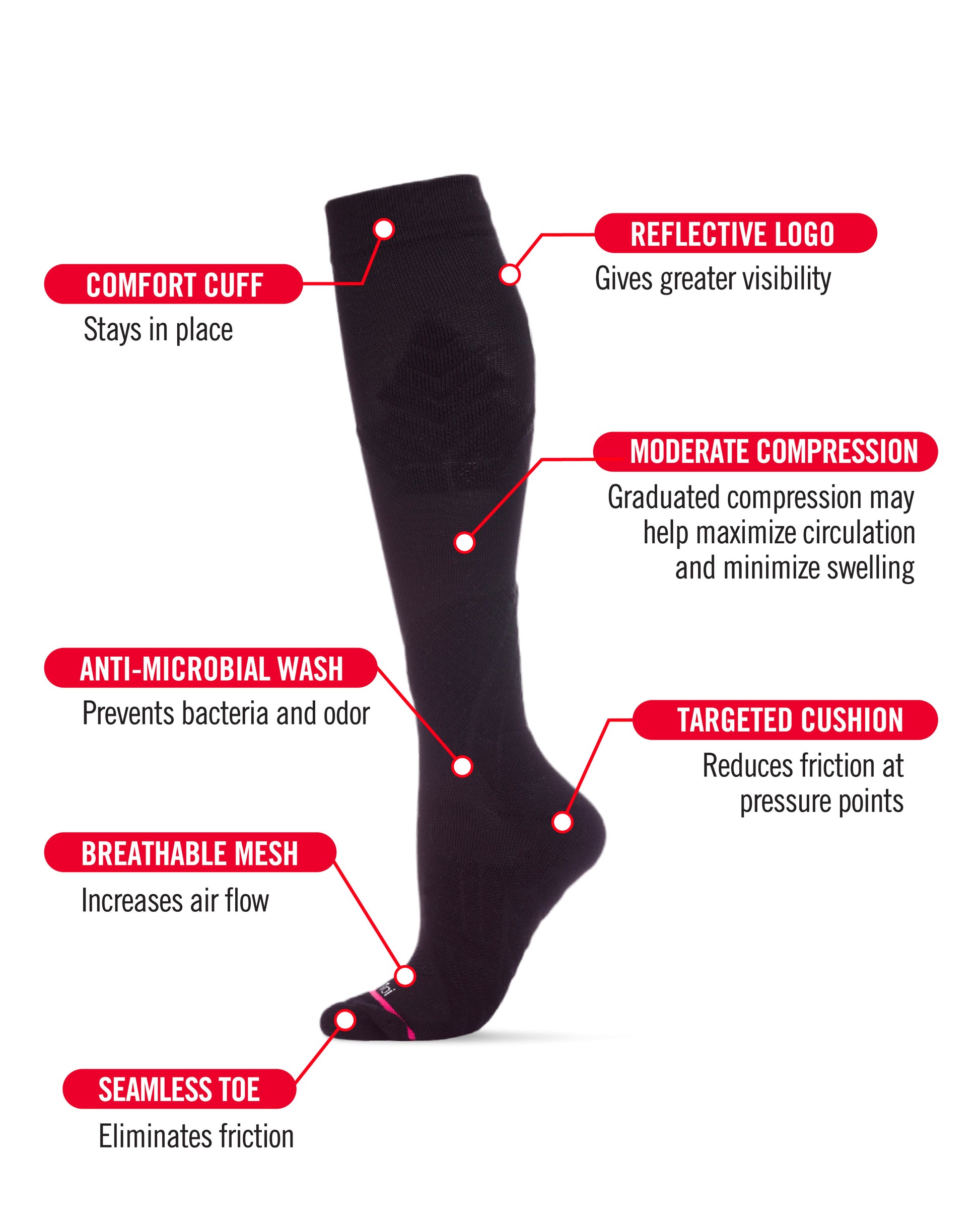 Women's Ultra Tech Performance Knee High Nylon Blend Moderate Compression Socks : Color: Black