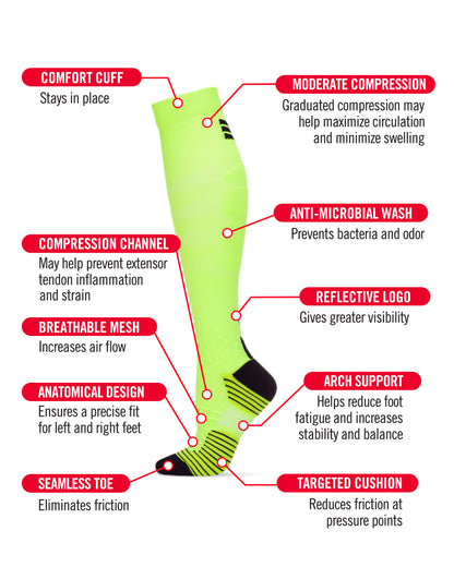 Women's Neon Performance Knee High Nylon Moderate Compression Socks : Color: Neon Pink