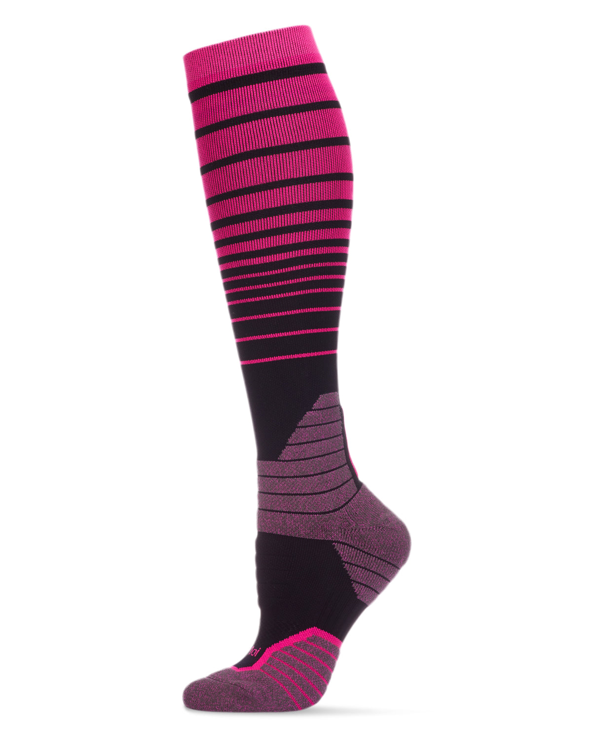Women's Gradient Stripe Performance Knee High Nylon Moderate Compression Socks : Color: Electric Pink