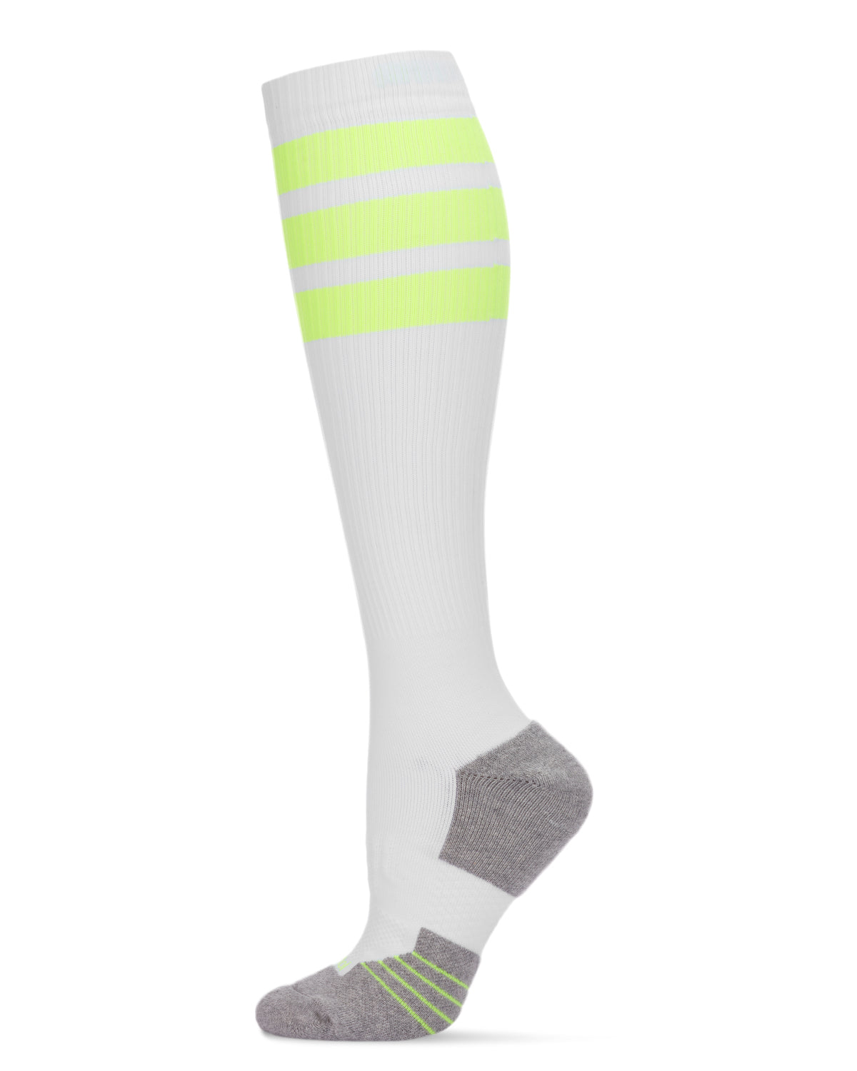Women’s Retro Stripe Performance Knee High Cotton Blend Moderate Compression Socks : Color: White-Neon Yellow