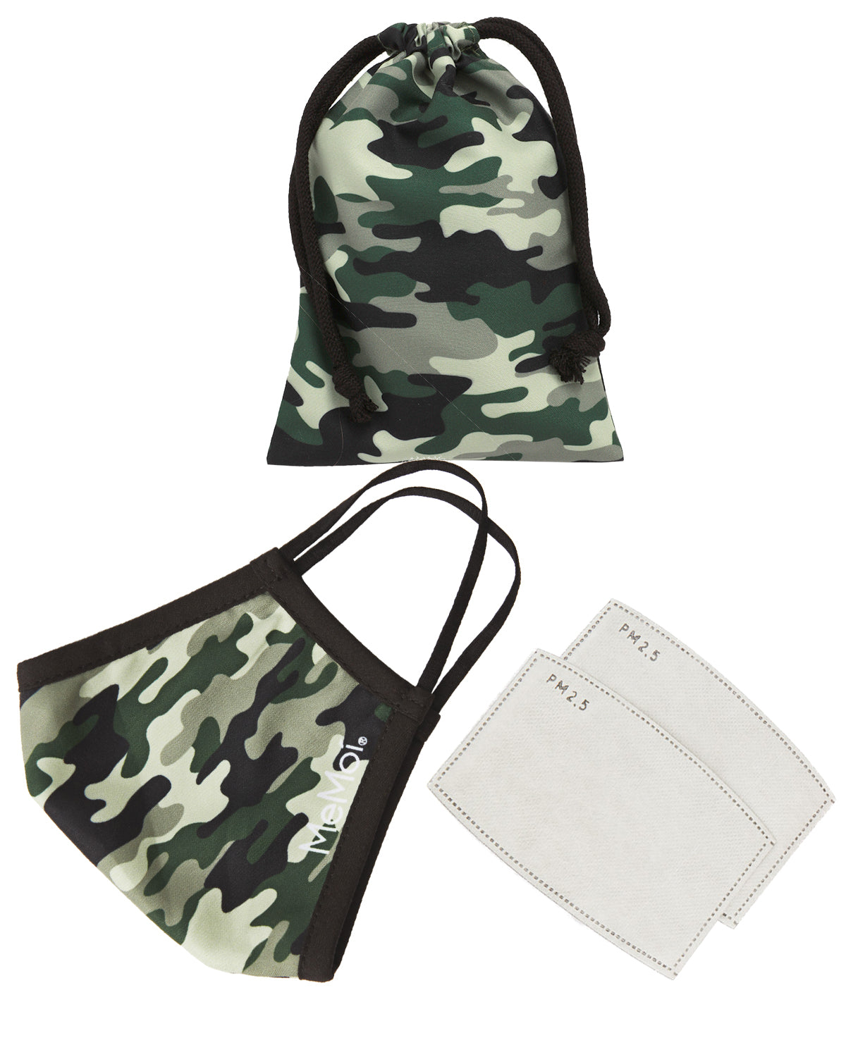 Camo Fashion Face Covering with 5-Layer Filter Inserts : Color: Green