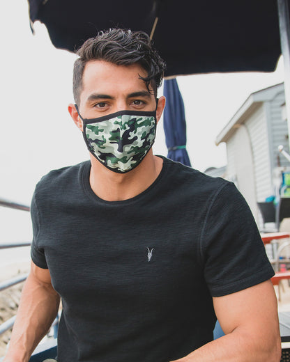 Camo Fashion Face Covering with 5-Layer Filter Inserts : Color: Green