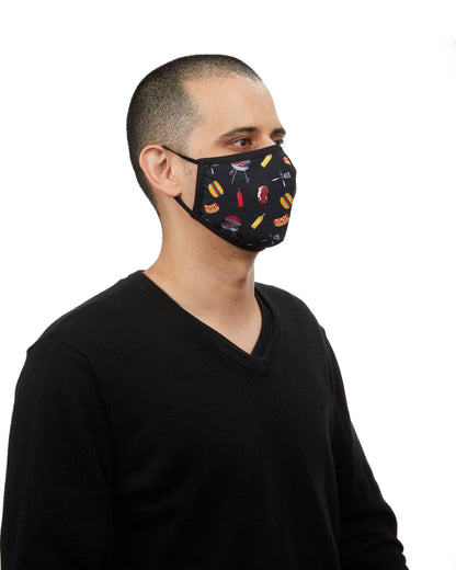 BBQ Grilling Fashion Face Covering with 5-Layer Filter Inserts : Color: Black