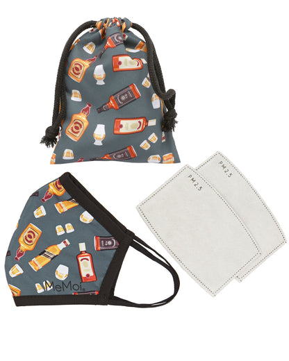 Whiskey Fashion Face Covering with 5-Layer Filter Inserts : Color: Dark Gray