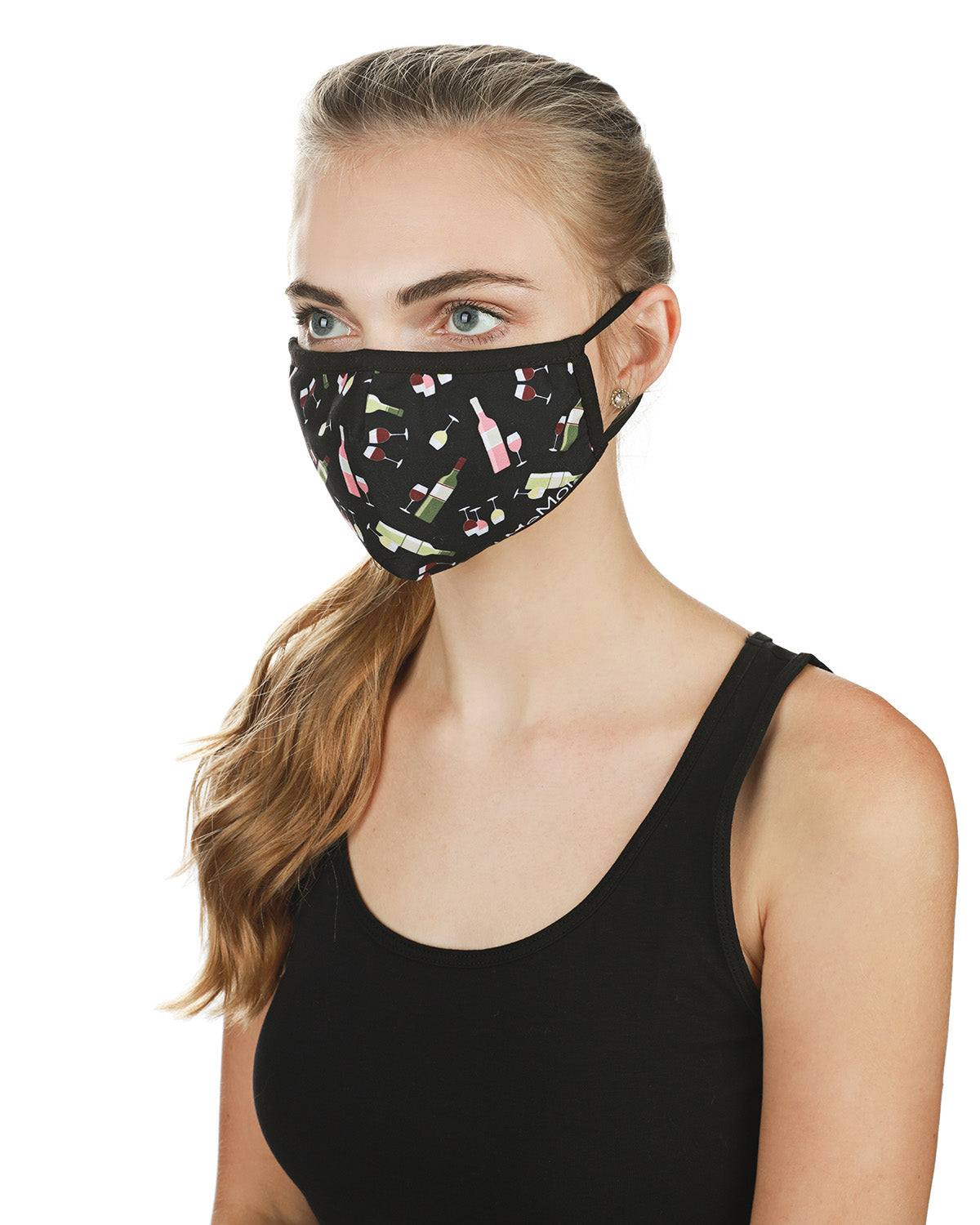 Wine Fashion Face Covering with 5-Layer Filter Inserts : Color: Black