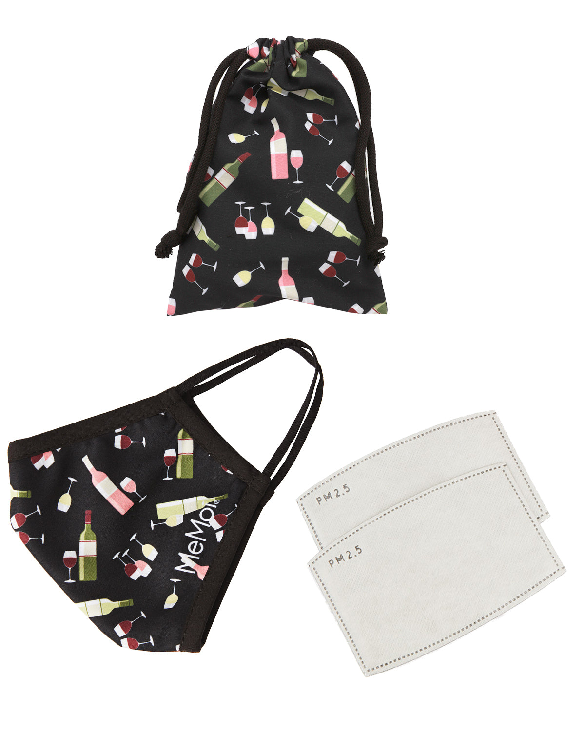 Wine Fashion Face Covering with 5-Layer Filter Inserts : Color: Black