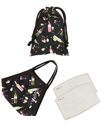 Wine Fashion Face Covering with 5-Layer Filter Inserts : Color: Black