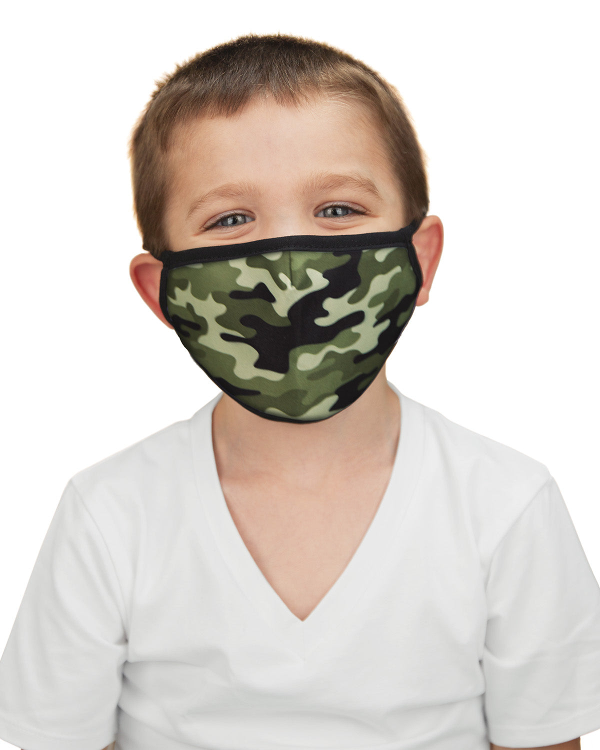 Camo Kids Fashion Face Covering with 5-Layer Filter Inserts : Color: Green