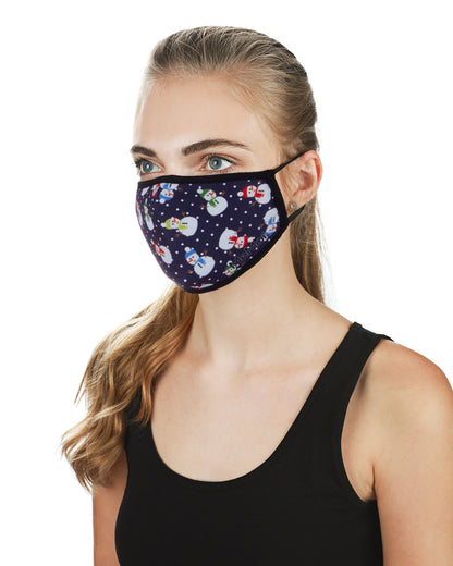 Happy Snowman Unisex Face Covering : Color: Navy