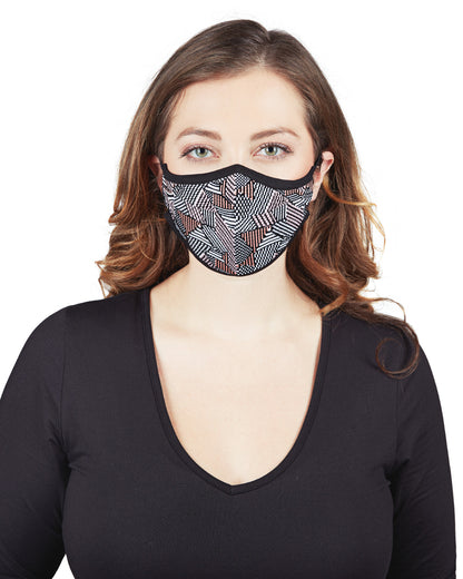 Geometric Print Unisex Face Covering : Color: Black