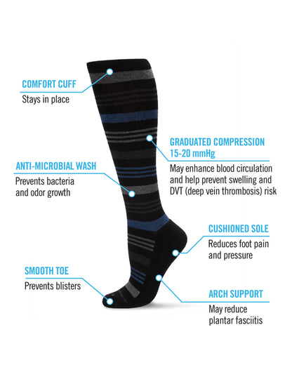Unisex Black Multi Striped Cotton Blend 15-20mmHg Graduated Compression Socks : Color: Black-Pink