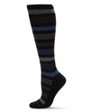 Unisex Black Multi Striped Cotton Blend 15-20mmHg Graduated Compression Socks : Color: Black-Blue