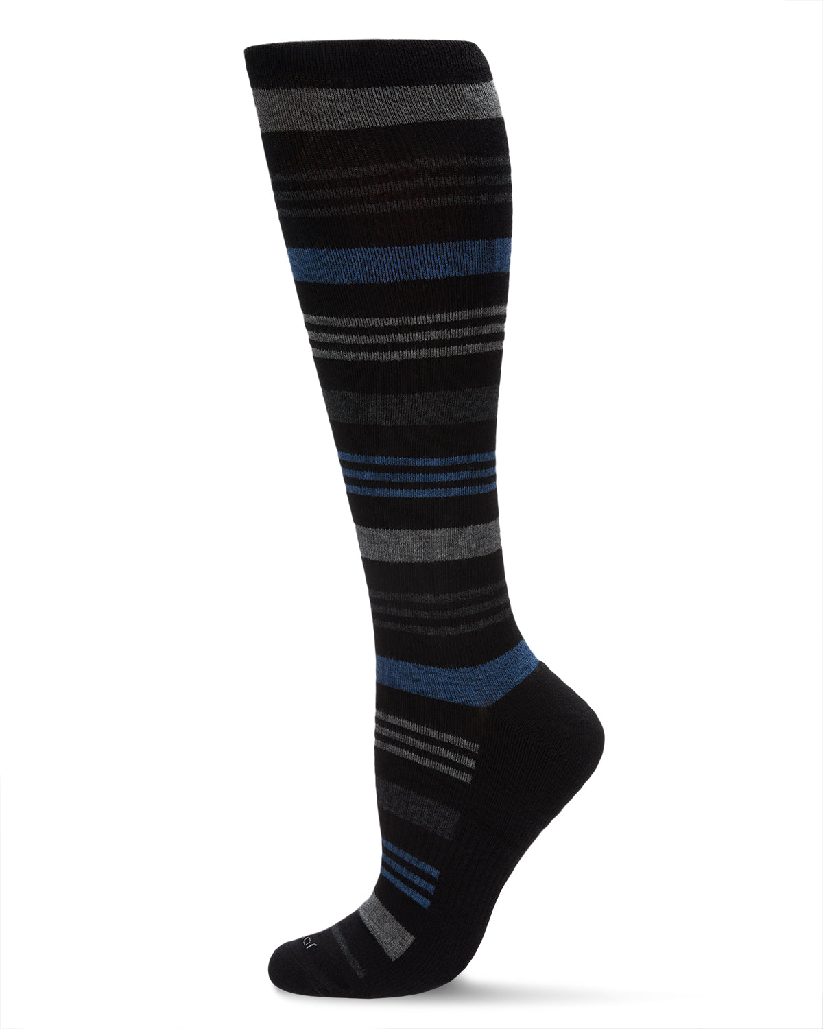 Unisex Black Multi Striped Cotton Blend 15-20mmHg Graduated Compression Socks : Color: Black-Blue